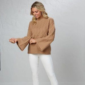 Camel mustard cable knit sweater long sleeve